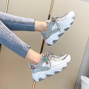 FTROCHB Spring Winter Runing Shoes Women's Stylish Add Cotton Platform Sole Sports Shoes Outdoor Women Sneakers Trend Lace Shoes
